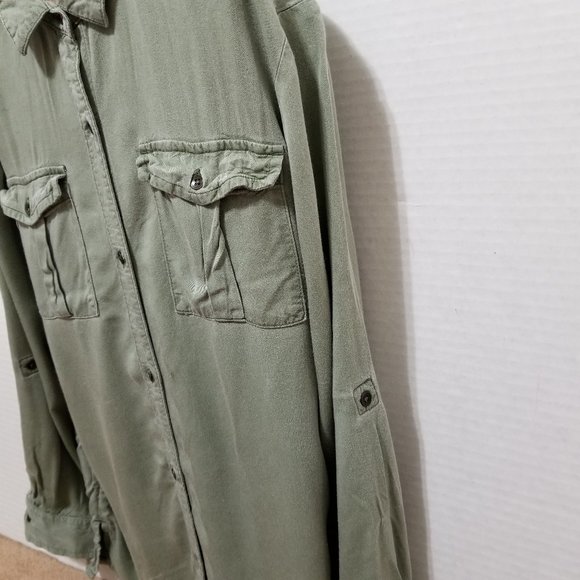 Old Navy top Large 10/12 utility button up twill side split pockets Money Maker - Picture 4 of 15